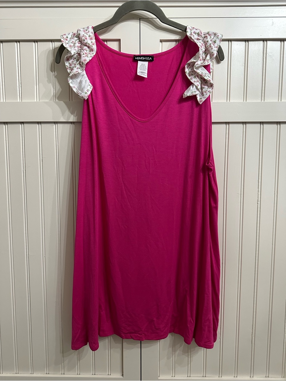HEIMISH USA Fuchsia Tank with Floral Ruffle Shoulder